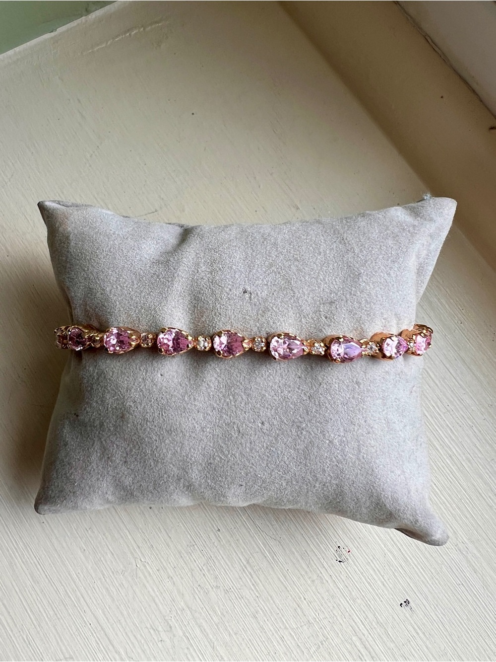 Vintage gold over sterling pink and clear CZ tennis bracelet